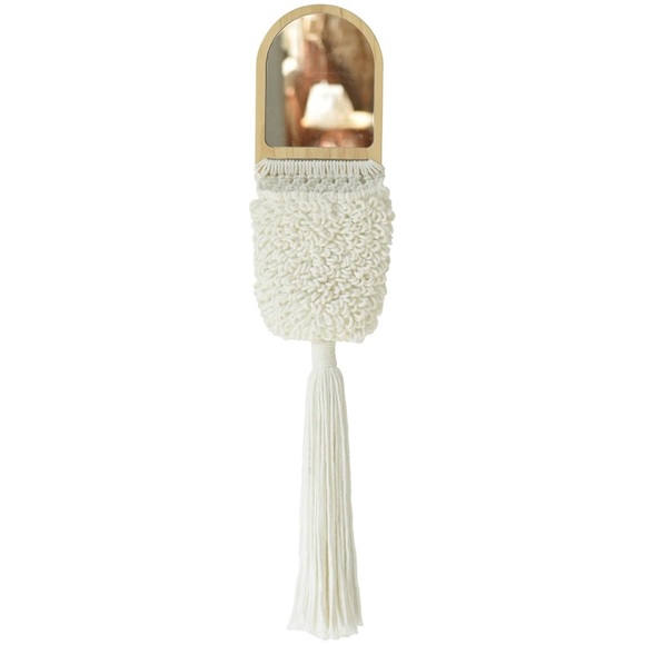 NEW White Cotton Macrame Basket Boho Wooden Mirror Wall Decor Bohemian Cottage - Picture 2 of 7